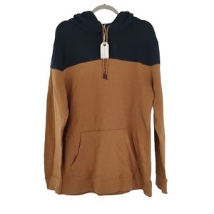 Depart West Buckle Hoodie Men's size XL Navy & Tan Block Color Pullover